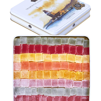 Cerez Pazari Turkish Delight Candy Gift Basket, Lokum Dessert Gourmet, Christmas Holiday Corporate Food Gifts In Elegant Tin Box, With 6 Unique Flavors, 1.6 lbs