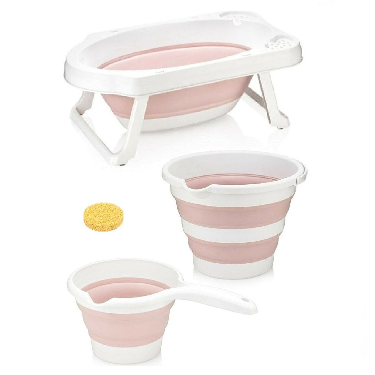Numio Folding Baby Bath Tub Bath Set of 5 Pink