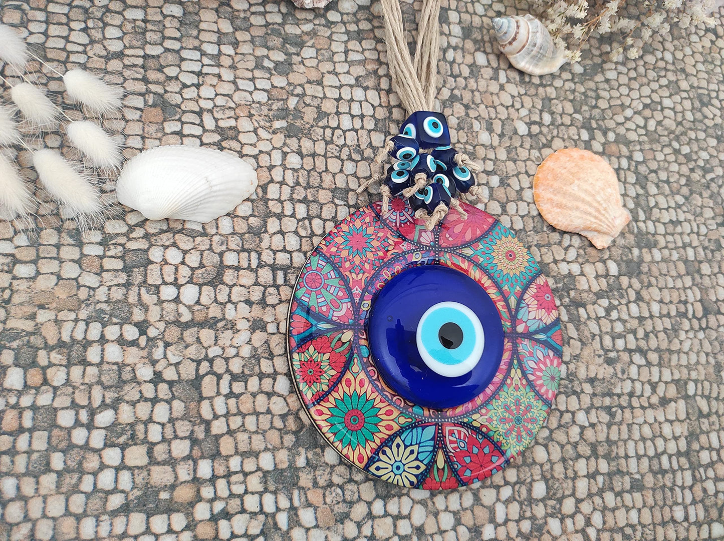 Erbulus Evil Eye Decor Mandala Wall Hanging - 5.1" Wooden Circle - Turkish Nazar Amulet - Evil Eye Protection Charm - Wall Art Amulet in a Box