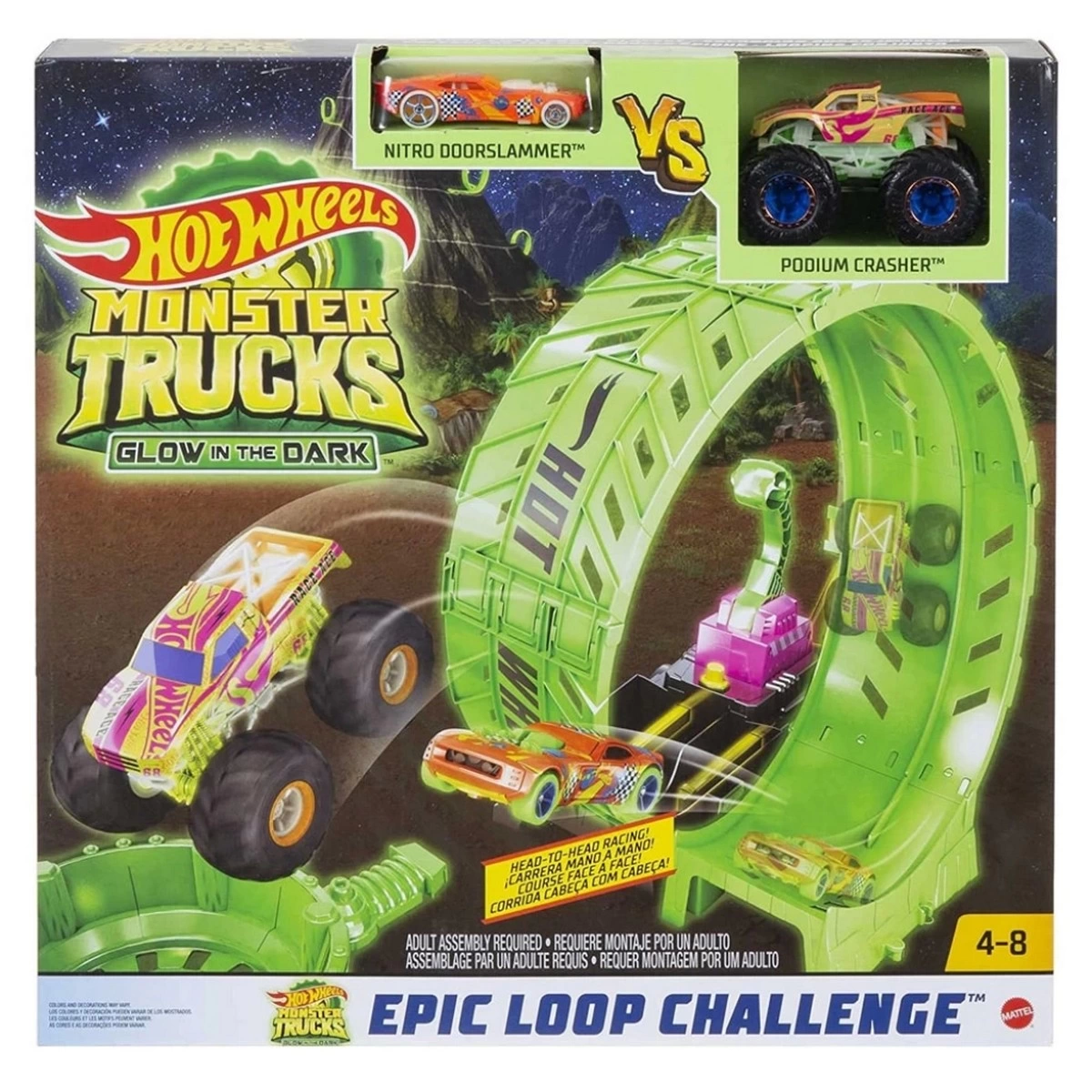 Hot Wheels Monster Trucks Glow-in-the-Dark Racing Set HBN02