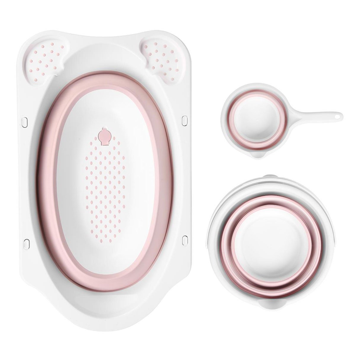 Numio Folding Baby Bath Tub Bath Set of 5 Pink