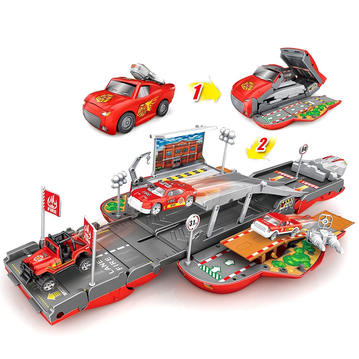 Car that can transform into a launch pad with lights and sounds