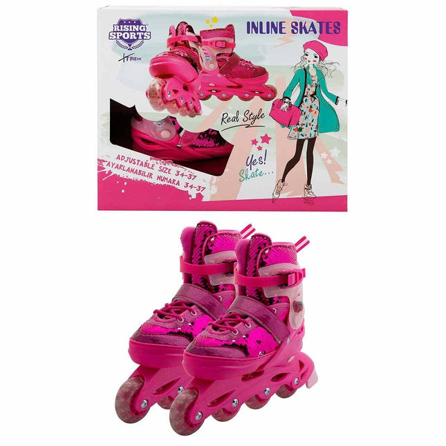 Rising Sports Inline 4 Wheel Skates Pink Sequined