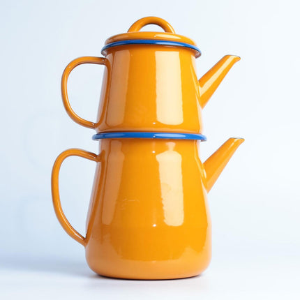Enamel Teapot Gold Yellow Blue