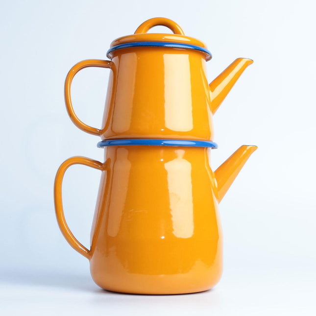 Enamel Teapot Gold Yellow Blue