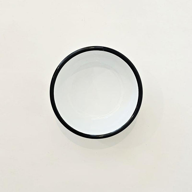 Enamel 12 cm Bowl White Cord Black