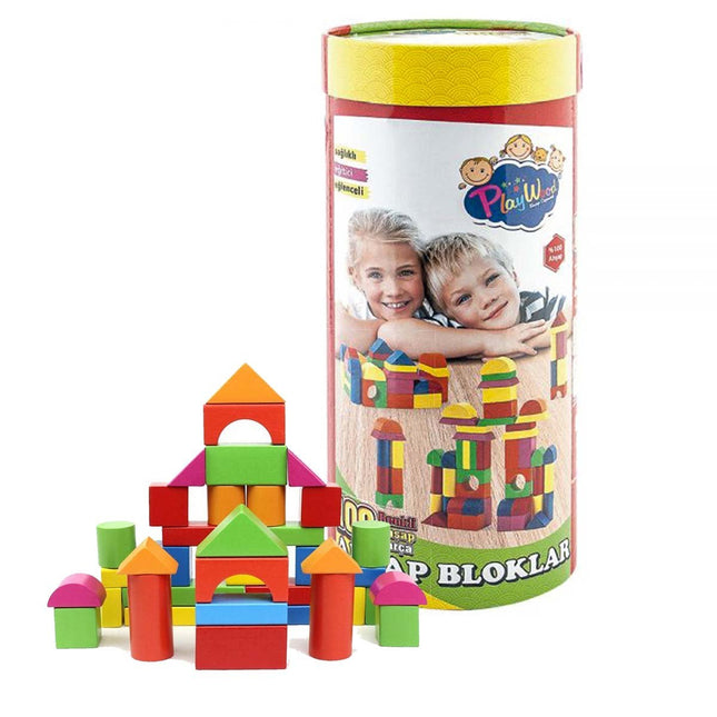 100 Pieces Colorful Wooden Blocks in a Cylinder Box