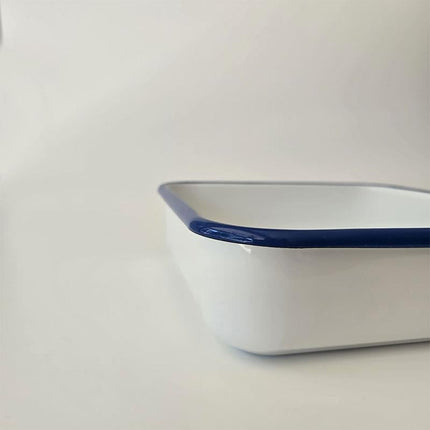 Enamel Square Baking Tray White Cord Cobalt
