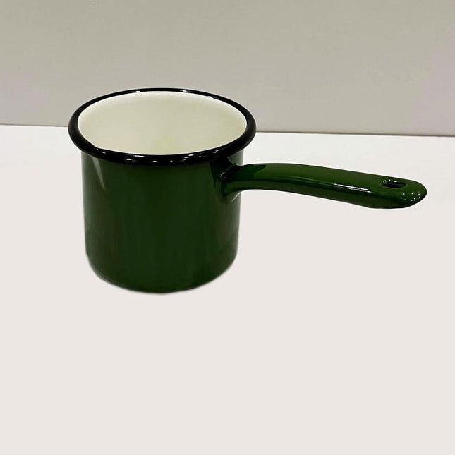 Enameled Milk Jug with Metal Handle Green