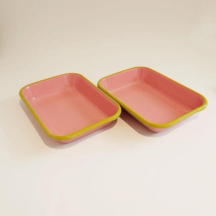 Enamel 22x16 cm Appetizer Plate Set of 2, Dusty Rose - Pistachio Green