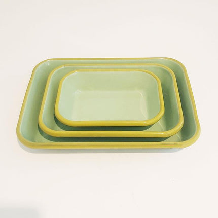 Enamel Appetizer Plate Nile Green Corded Light Green 3-Piece Set
