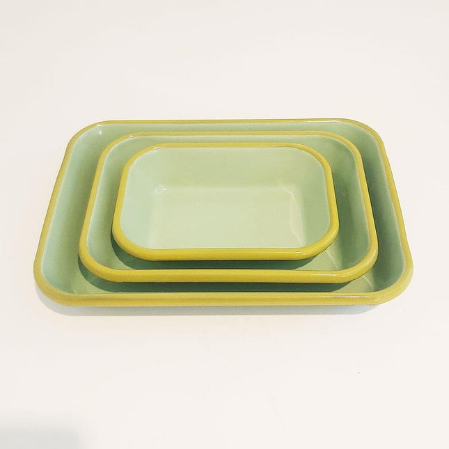Enamel Appetizer Plate Nile Green Corded Light Green 3-Piece Set