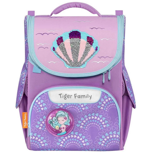 Purple School Bag with Seashell Pattern
