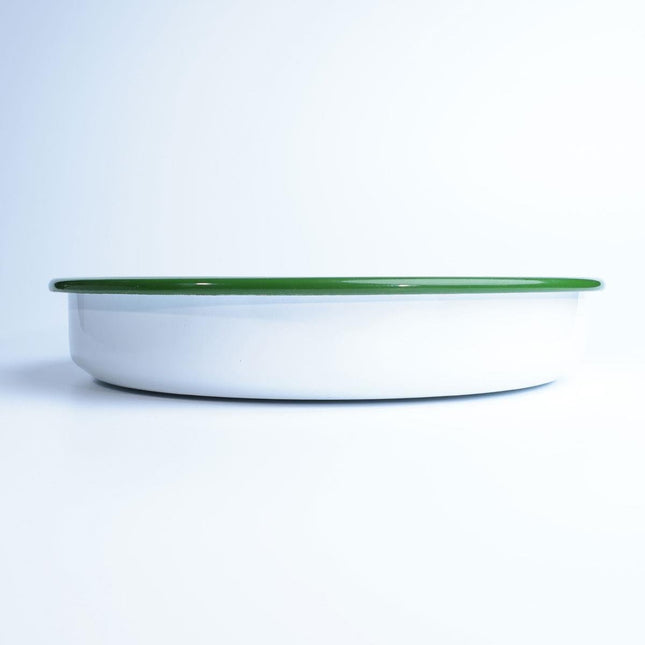 Enamel Round Baking Tray White Cord Green