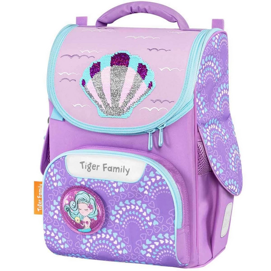 Purple School Bag with Seashell Pattern