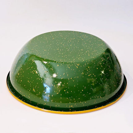 Enamel 32 cm Bowl, Army Green, Cord and Interior Oxidized Yellow