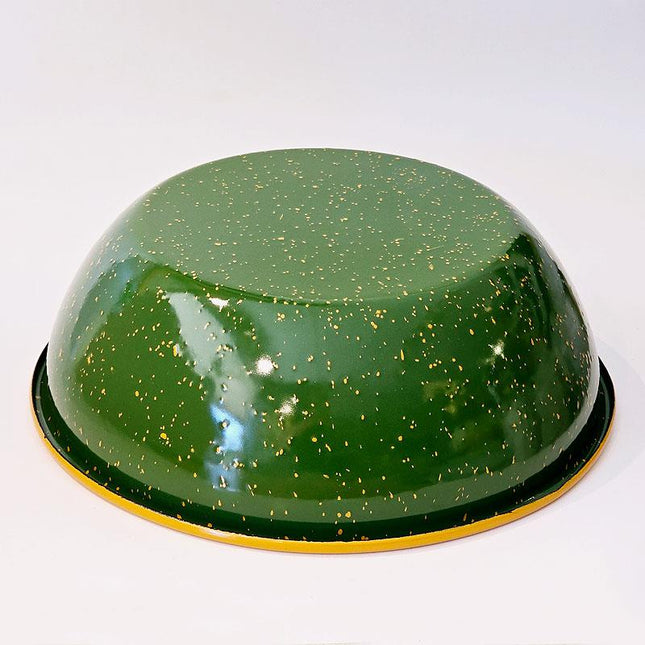 Enamel 32 cm Bowl, Army Green, Cord and Interior Oxidized Yellow