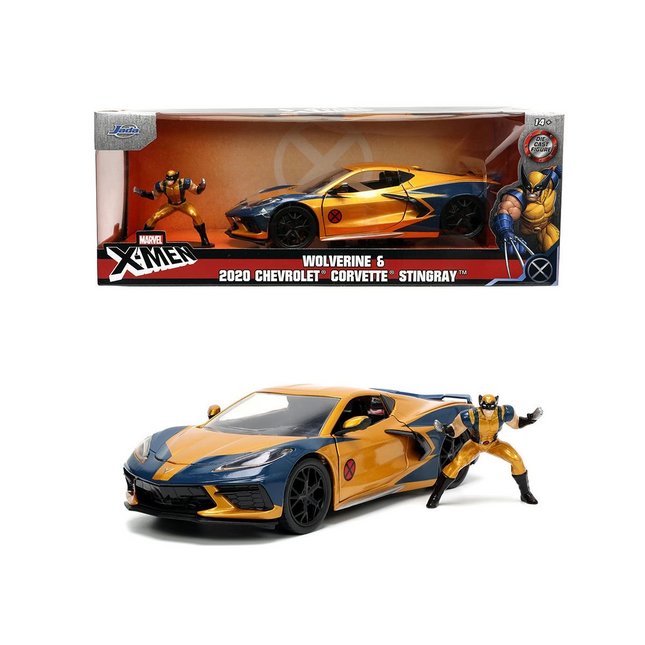 1:24 2020 Chevrolet Corvette Stingray Model Car and Wolverine Figure