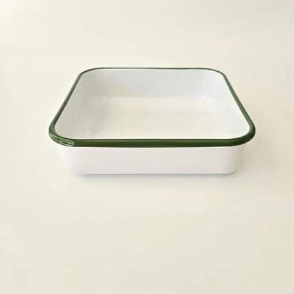 Enamel Square Baking Tray White Cord Green