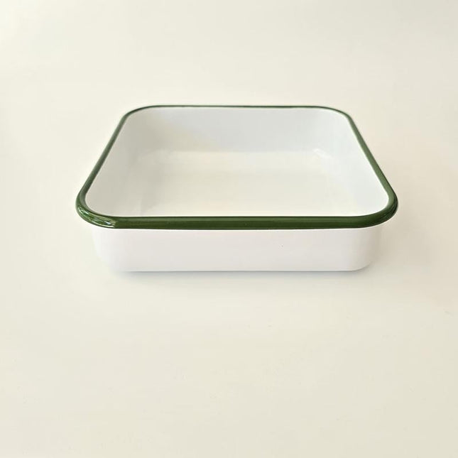 Enamel Square Baking Tray White Cord Green