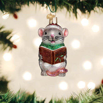Gray Caroling Mouse Ornament