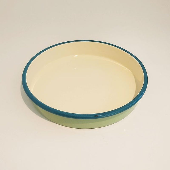 Enamel Round Baking Tray Nile Green Cream