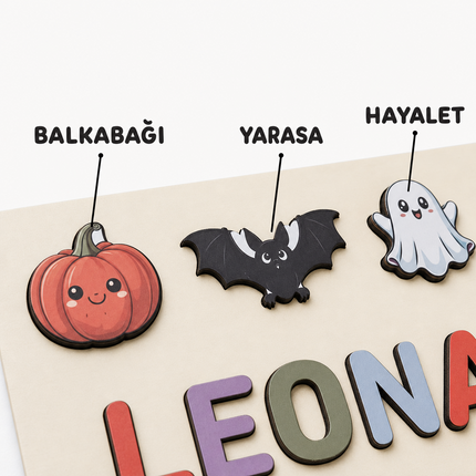 Kişiye Özel İsimli Ahşap Halloween Puzzle - Cadılar Bayramı Temalı Eğitici Yapboz