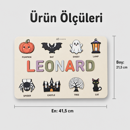 Kişiye Özel İsimli Ahşap Halloween Puzzle - Cadılar Bayramı Temalı Eğitici Yapboz