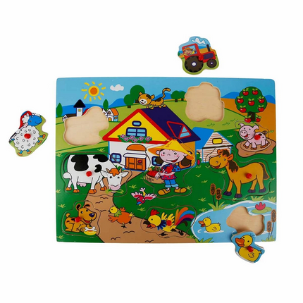 Wooden Thumbtack Farm Puzzle 9 Pieces