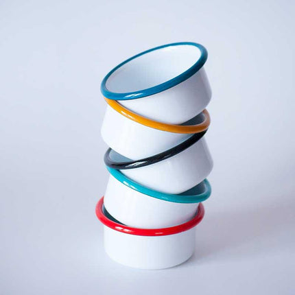 Enamel Jam and Sauce Bowl White Petrol Green