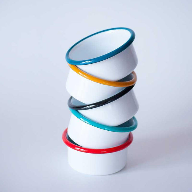 Enamel Jam and Sauce Bowl White Petrol Green