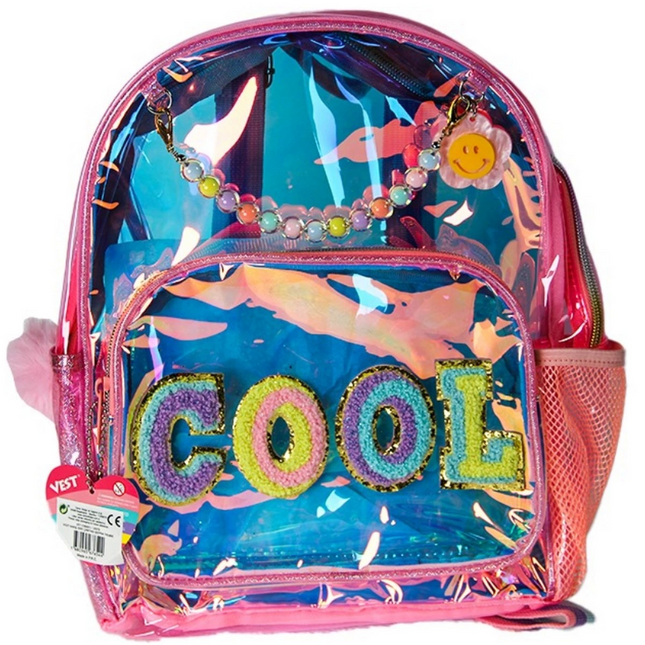 Vest Embroidery Backpack Transparent Pink