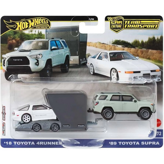 Hot Wheels Premium Team Transport 18 Toyota 4Runner & Toyota Supra w/Open Trailer HRV37