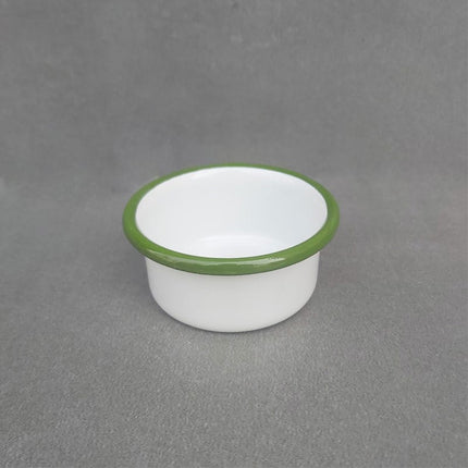 Enamel Jam and Sauce Bowl White Grass Green