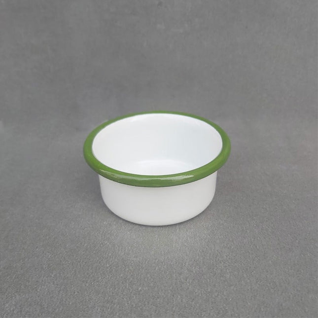 Enamel Jam and Sauce Bowl White Grass Green