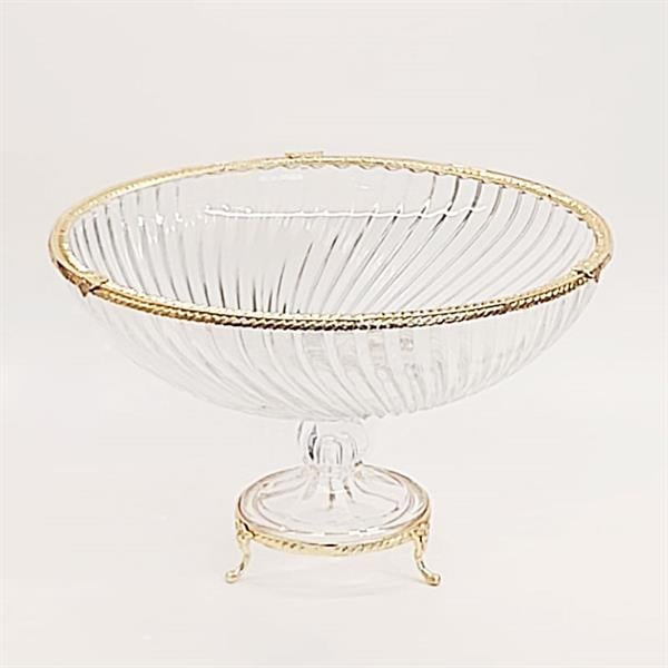 Emayra Cam Ayaklı Altın Detaylı Salata Kasesi - 30 Cm