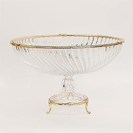 Emayra Cam Ayaklı Altın Detaylı Salata Kasesi - 30 Cm