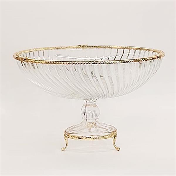 Emayra Cam Ayaklı Altın Detaylı Salata Kasesi - 30 Cm