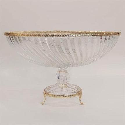 Emayra Cam Ayaklı Altın Detaylı Salata Kasesi - 30 Cm