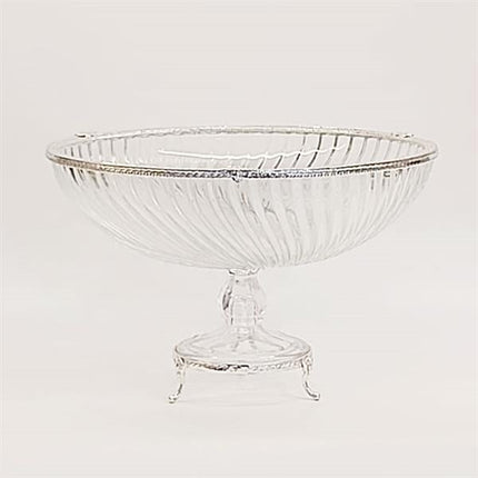 Emayra Cam Ayaklı Gümüş Detaylı Salata Kasesi - 30 Cm