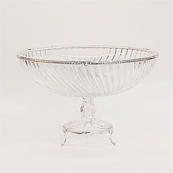 Emayra Cam Ayaklı Gümüş Detaylı Salata Kasesi - 30 Cm