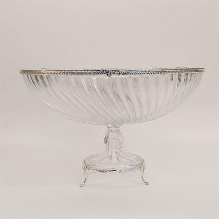 Emayra Cam Ayaklı Gümüş Detaylı Salata Kasesi - 30 Cm