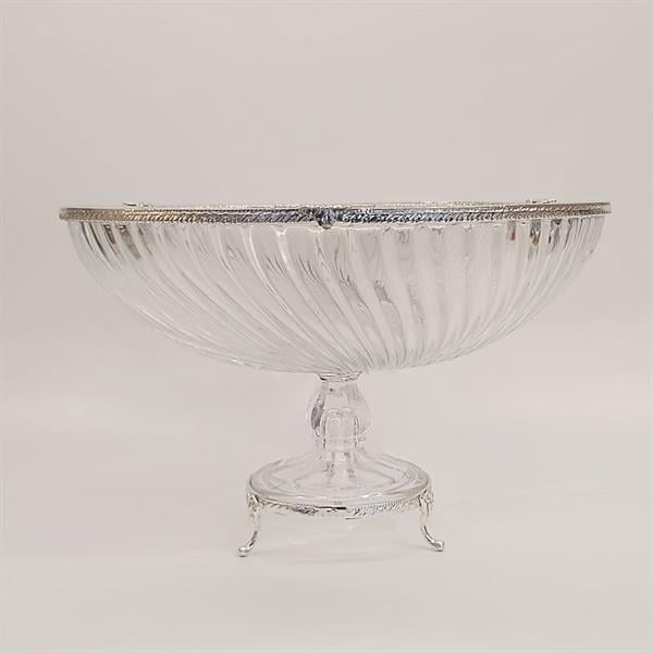 Emayra Cam Ayaklı Gümüş Detaylı Salata Kasesi - 30 Cm