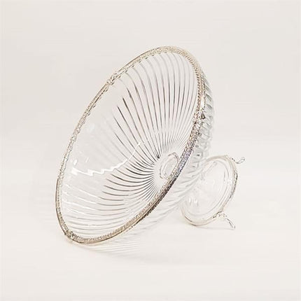 Emayra Cam Ayaklı Gümüş Detaylı Salata Kasesi - 30 Cm