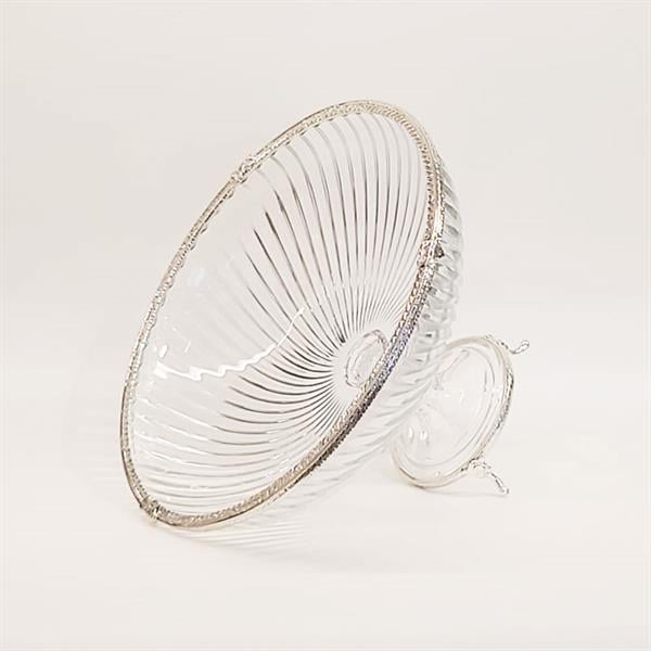 Emayra Cam Ayaklı Gümüş Detaylı Salata Kasesi - 30 Cm