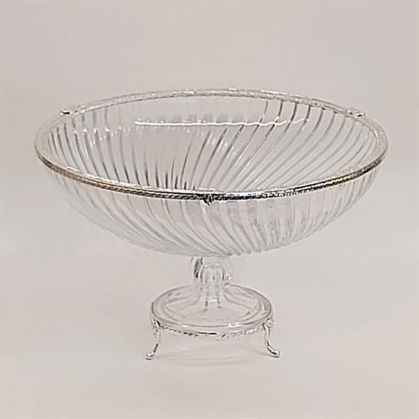 Emayra Cam Ayaklı Gümüş Detaylı Salata Kasesi - 30 Cm