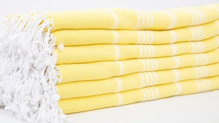 HAVLULAND Turkish Beach Towels Oversized -100% Turkish Cotton Super Soft Lightweight - Absorbent and Quick Drying Bath Towel - Sand Free Beach Towel - Turkish Towels for Adults (Yellow, 6 Pack)