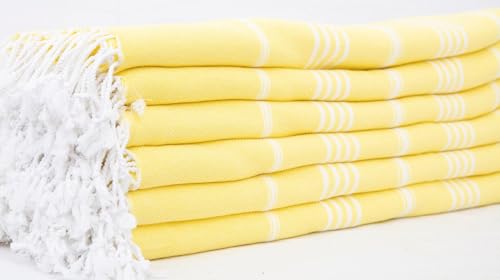 HAVLULAND Turkish Beach Towels Oversized -100% Turkish Cotton Super Soft Lightweight - Absorbent and Quick Drying Bath Towel - Sand Free Beach Towel - Turkish Towels for Adults (Yellow, 6 Pack)