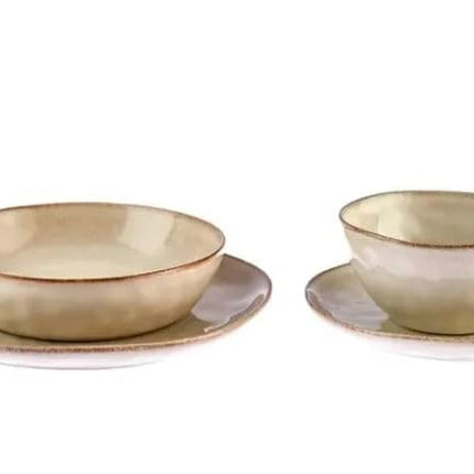 Karaca Aria Reactive Tableware Set for 6 People, 24 Pieces, Beige, Dining Tableware, Unique in The Foreground, Natural Colours, Cleanable and Durable