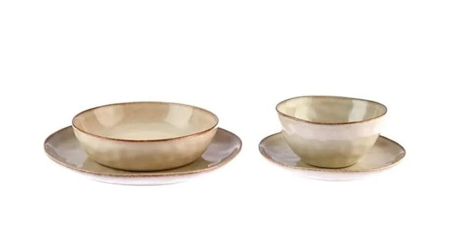 Karaca Aria Reactive Tableware Set for 6 People, 24 Pieces, Beige, Dining Tableware, Unique in The Foreground, Natural Colours, Cleanable and Durable